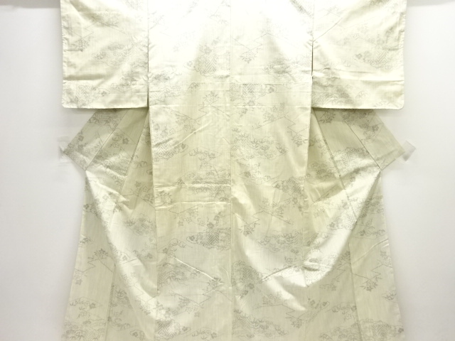 JAPANESE KIMONO / ANTIQUE KIMONO / SILK / TOKAMACHI TSUMUGI / WOVEN FLORAL PLANTS